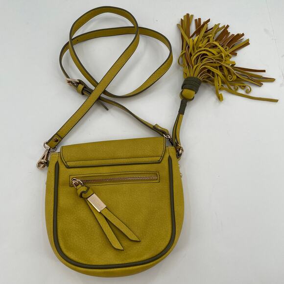 Steve Madden Mustard Yellow Leather with Tassel Crossbody Purse Bag - Picture 7 of 13